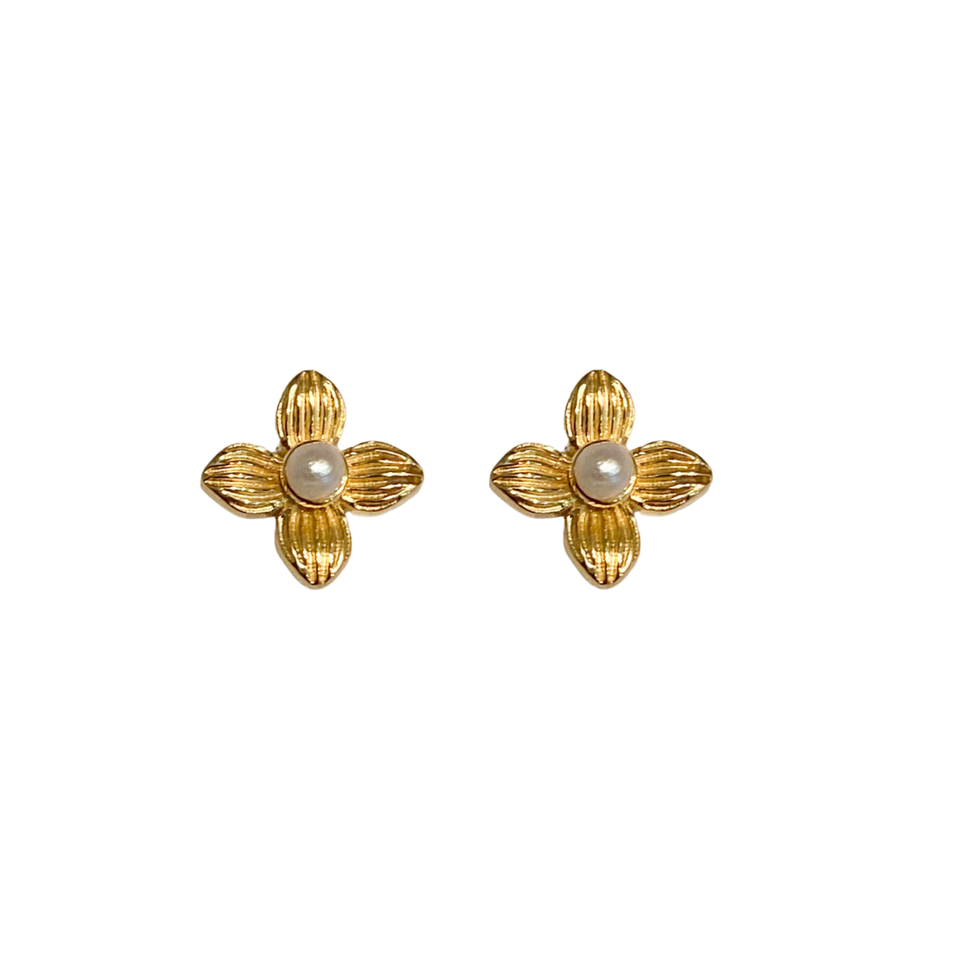 Tiny Bloom Pearl Stud Earrings