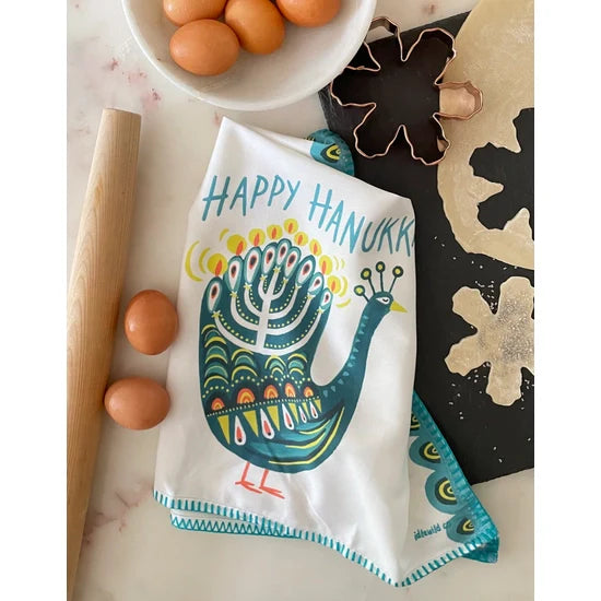 Peacock Menorah Tea Towel